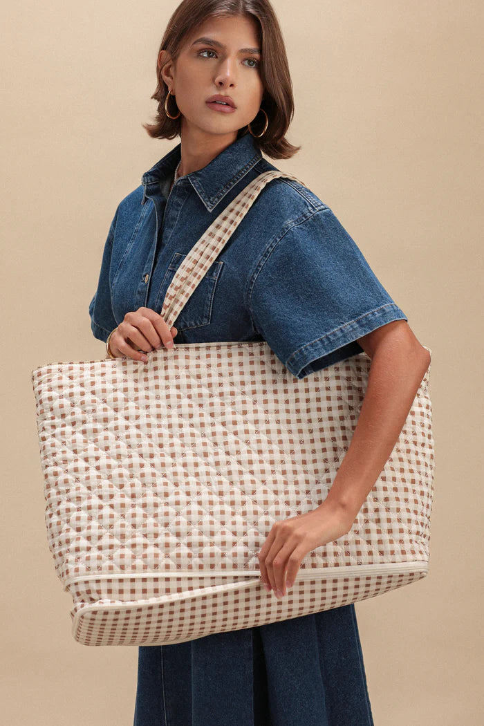 ELA EXPANDABLBE TOTE BAG - GINGHAM PRINT