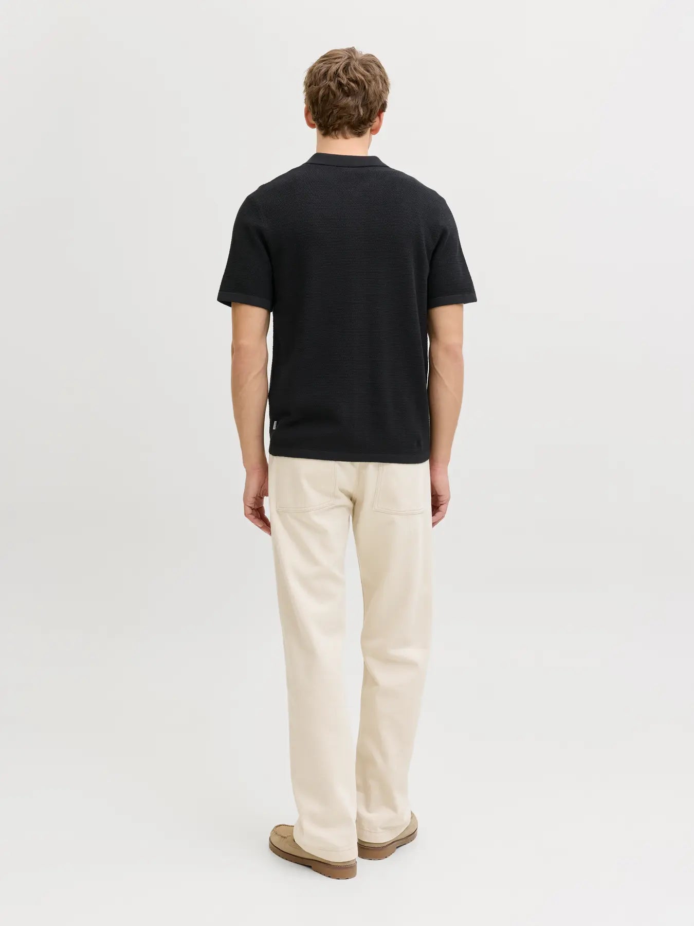 JJ GEORGE KNIT BUTTON DOWN TEE - BLACK