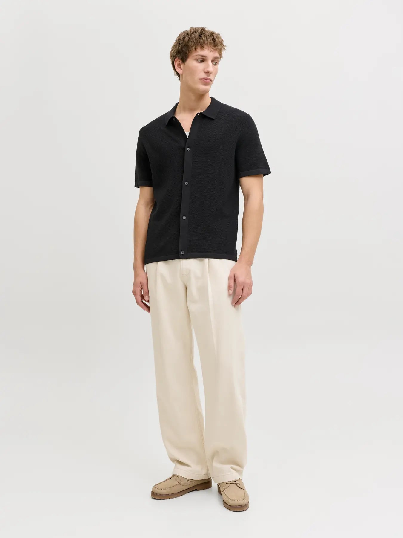 JJ GEORGE KNIT BUTTON DOWN TEE - BLACK