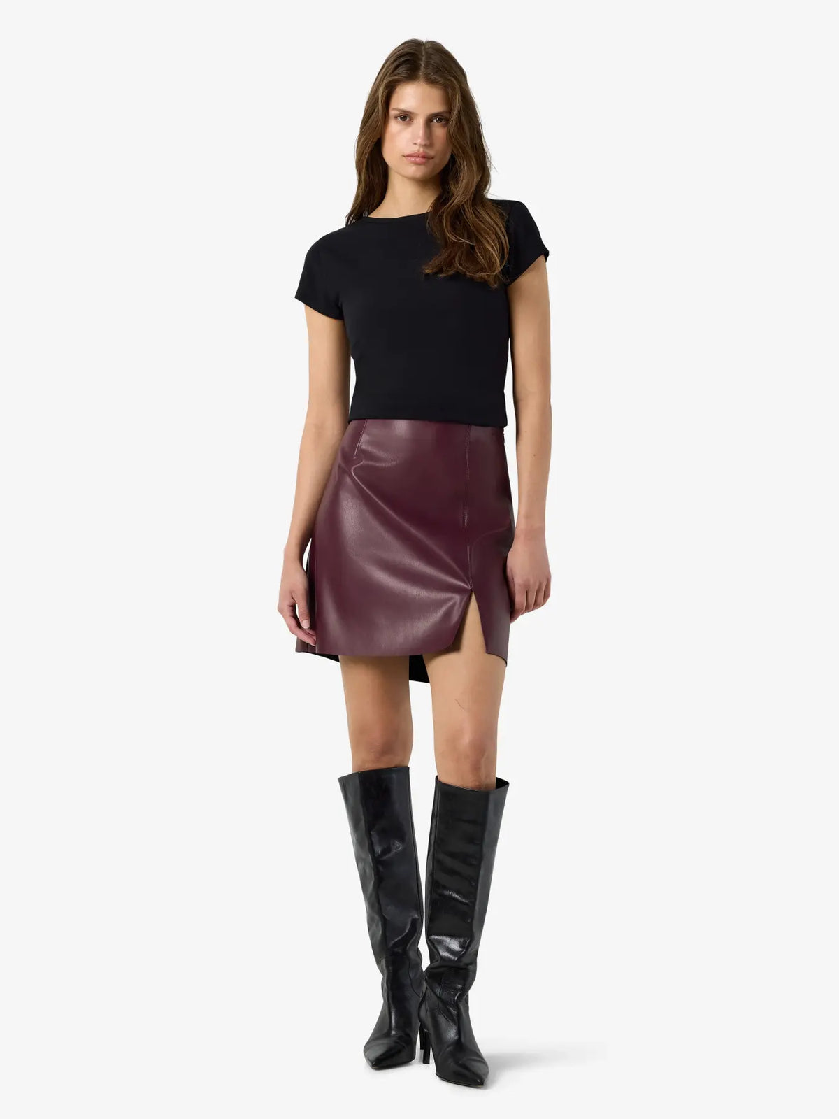 NM CLARA FAUX LEATHER SKIRT - FIG