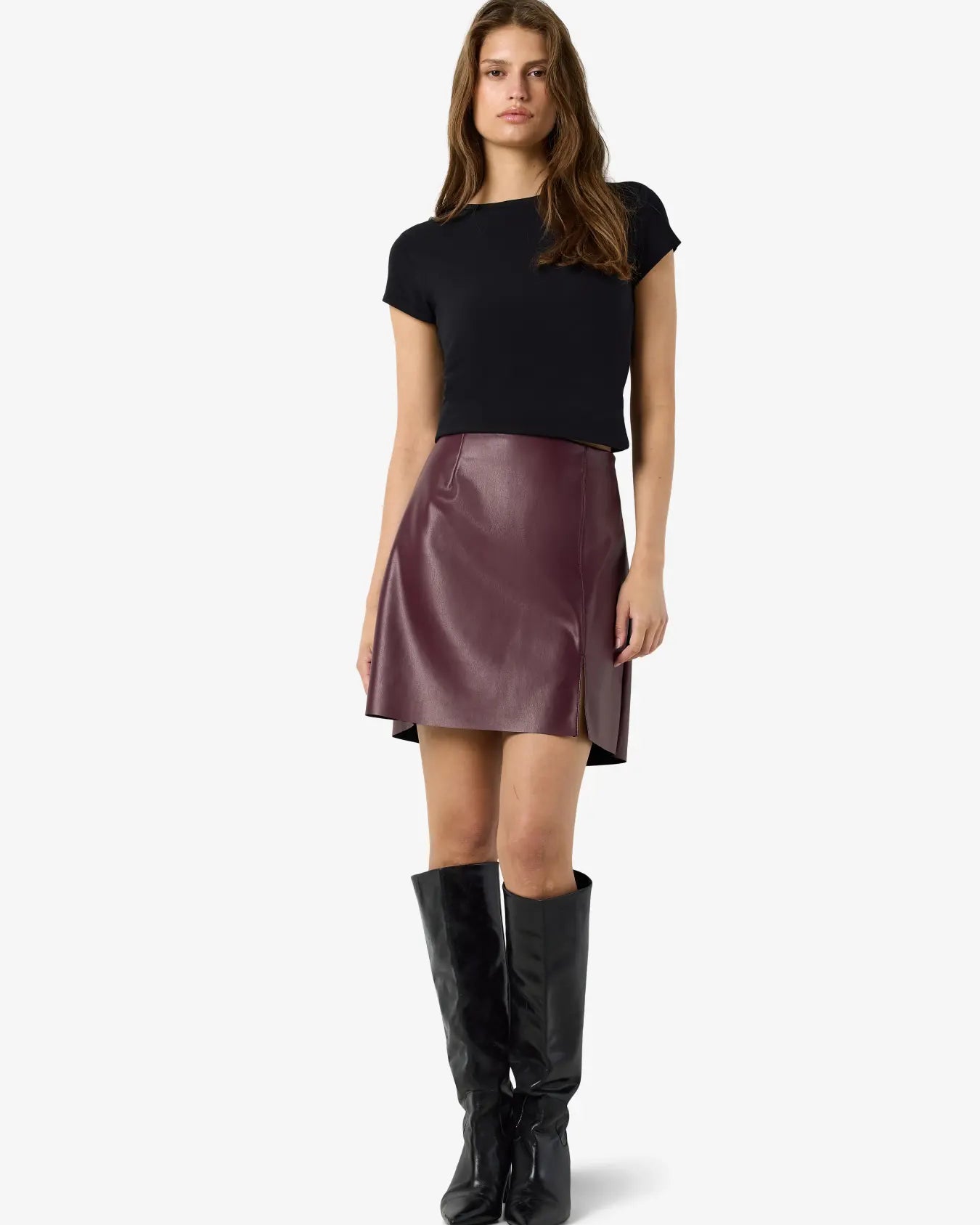 NM CLARA FAUX LEATHER SKIRT - FIG