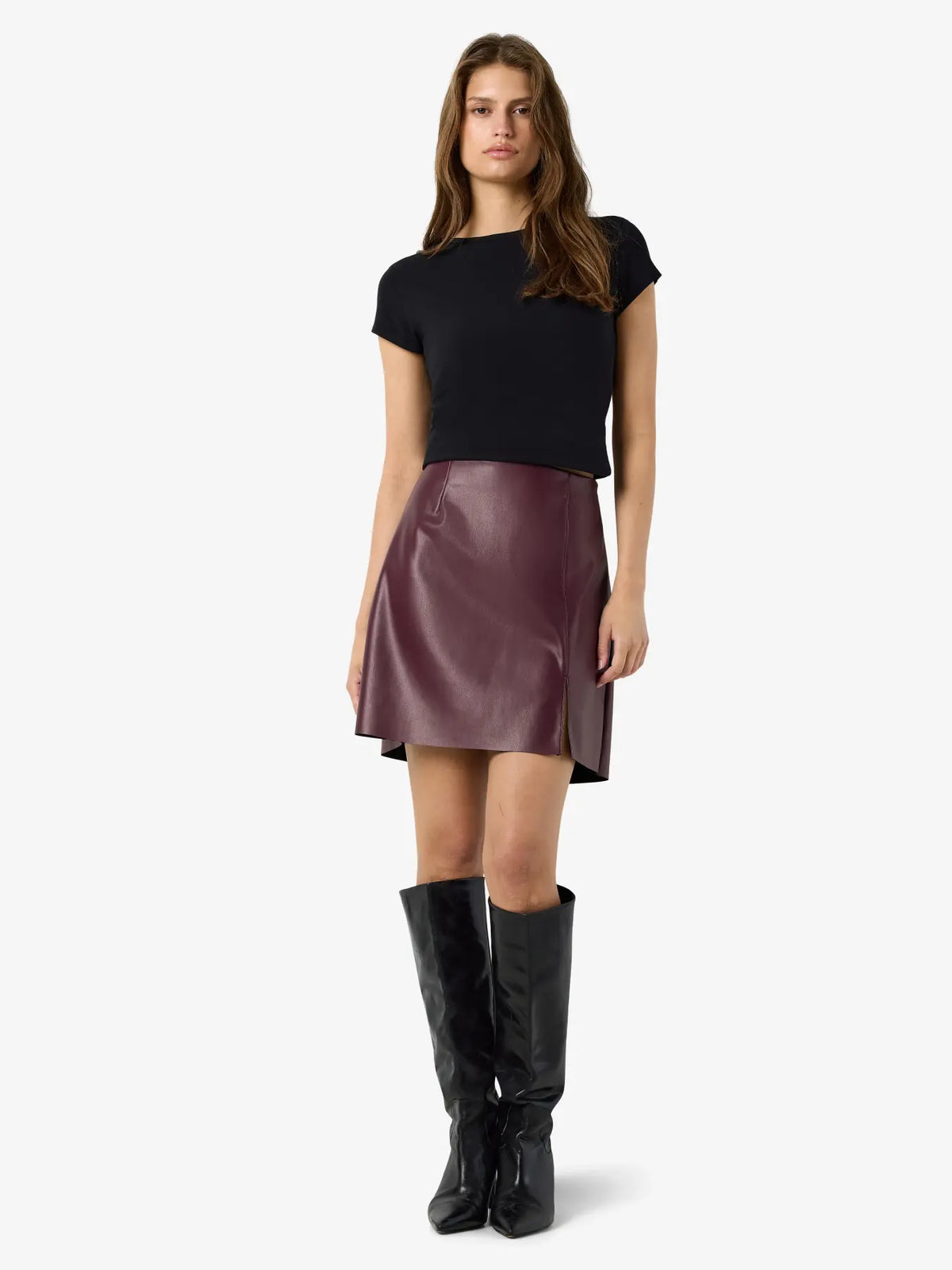 NM CLARA FAUX LEATHER SKIRT - FIG
