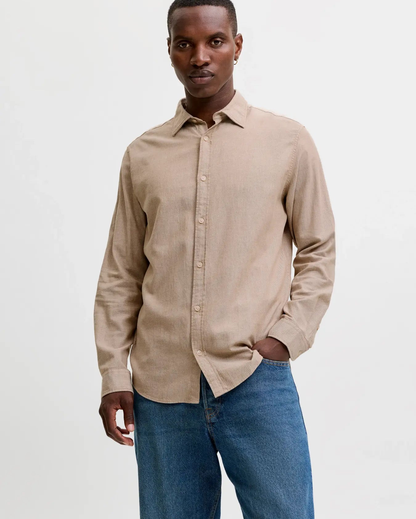 JJ FIELD MELANGE BUTTON DOWN SHIRT - OATMEAL