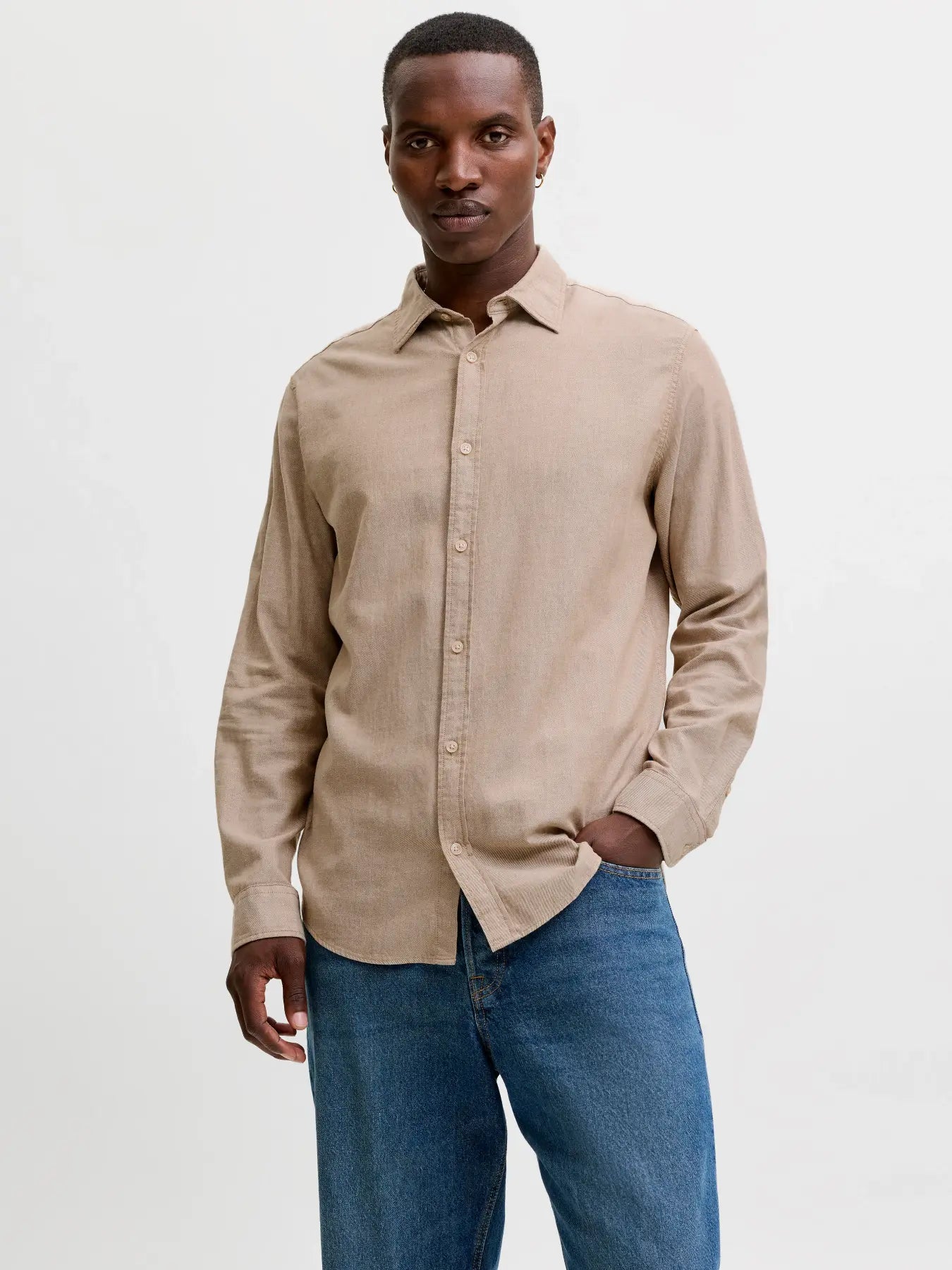 JJ FIELD MELANGE BUTTON DOWN SHIRT - OATMEAL