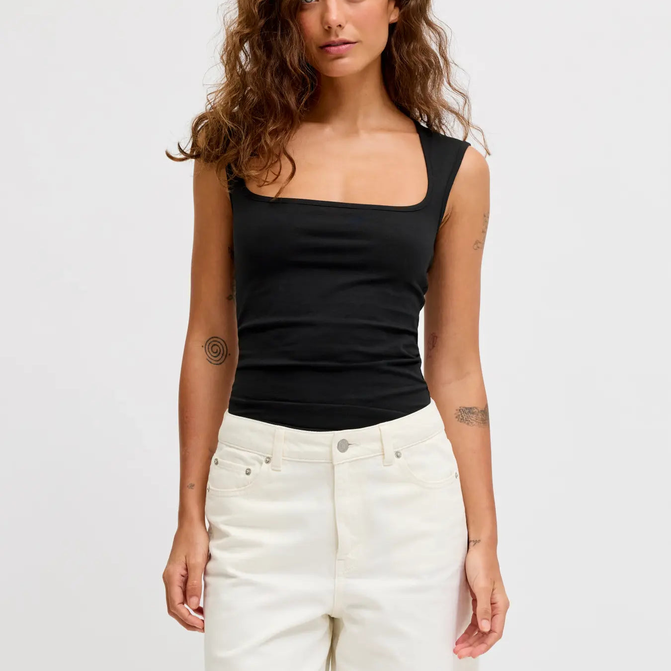 JJXX ISABELLA SQ NECK TOP - BLACK