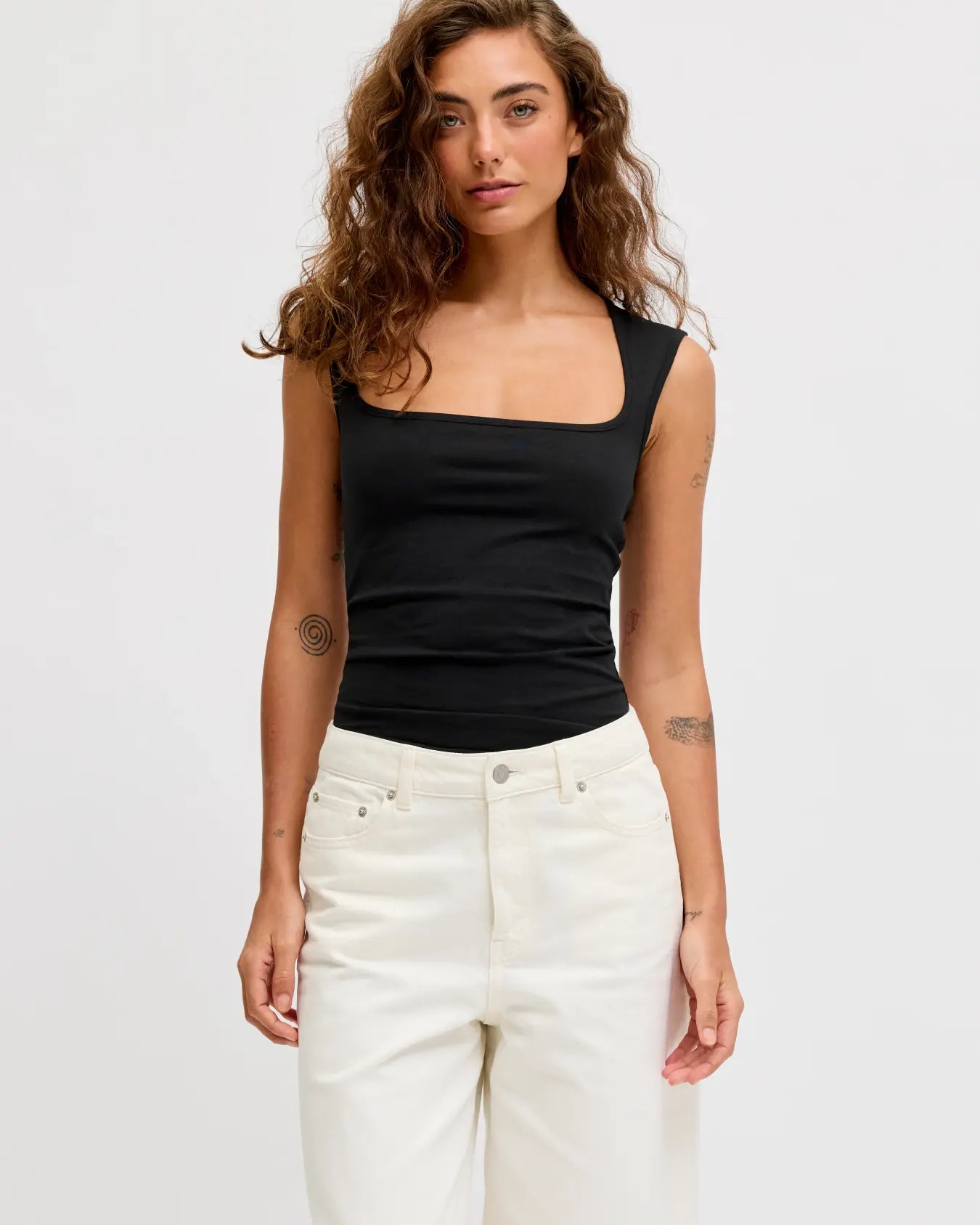 JJXX ISABELLA SQ NECK TOP - BLACK