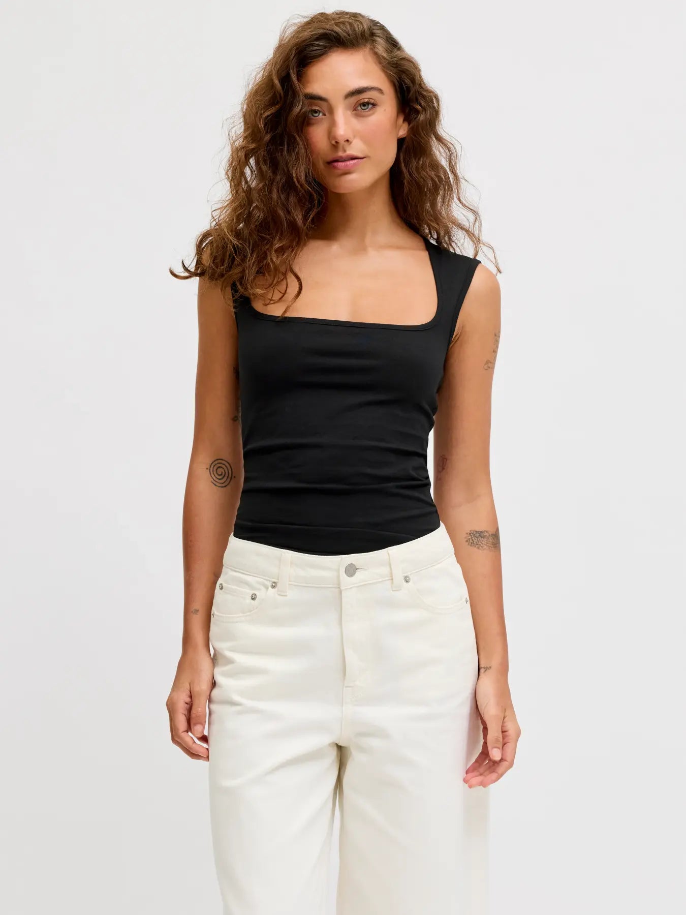 JJXX ISABELLA SQ NECK TOP - BLACK