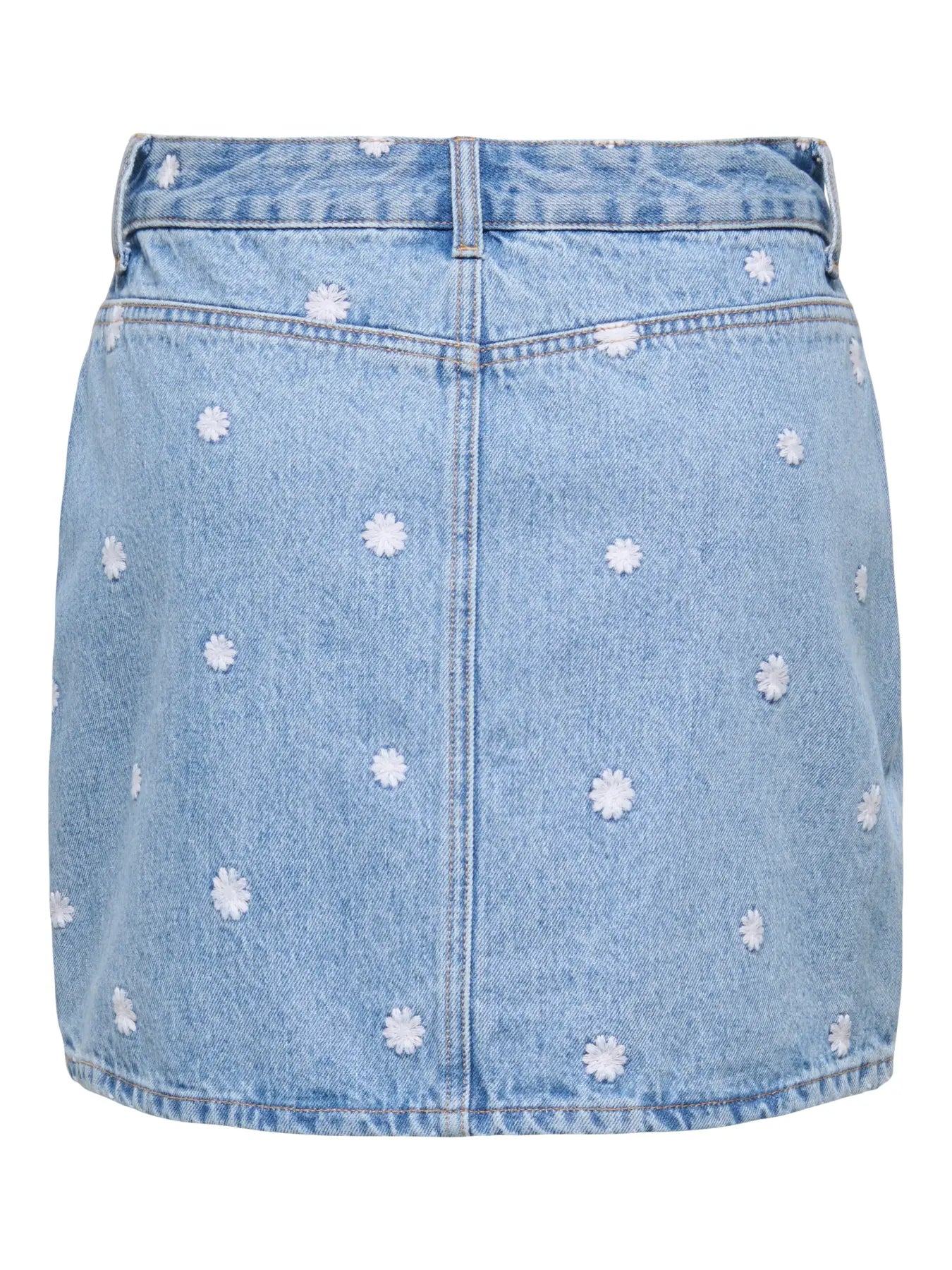 ONLY STELLA EMBROIDERED DAISY DENIM SKIRT - LIGHT BLUE