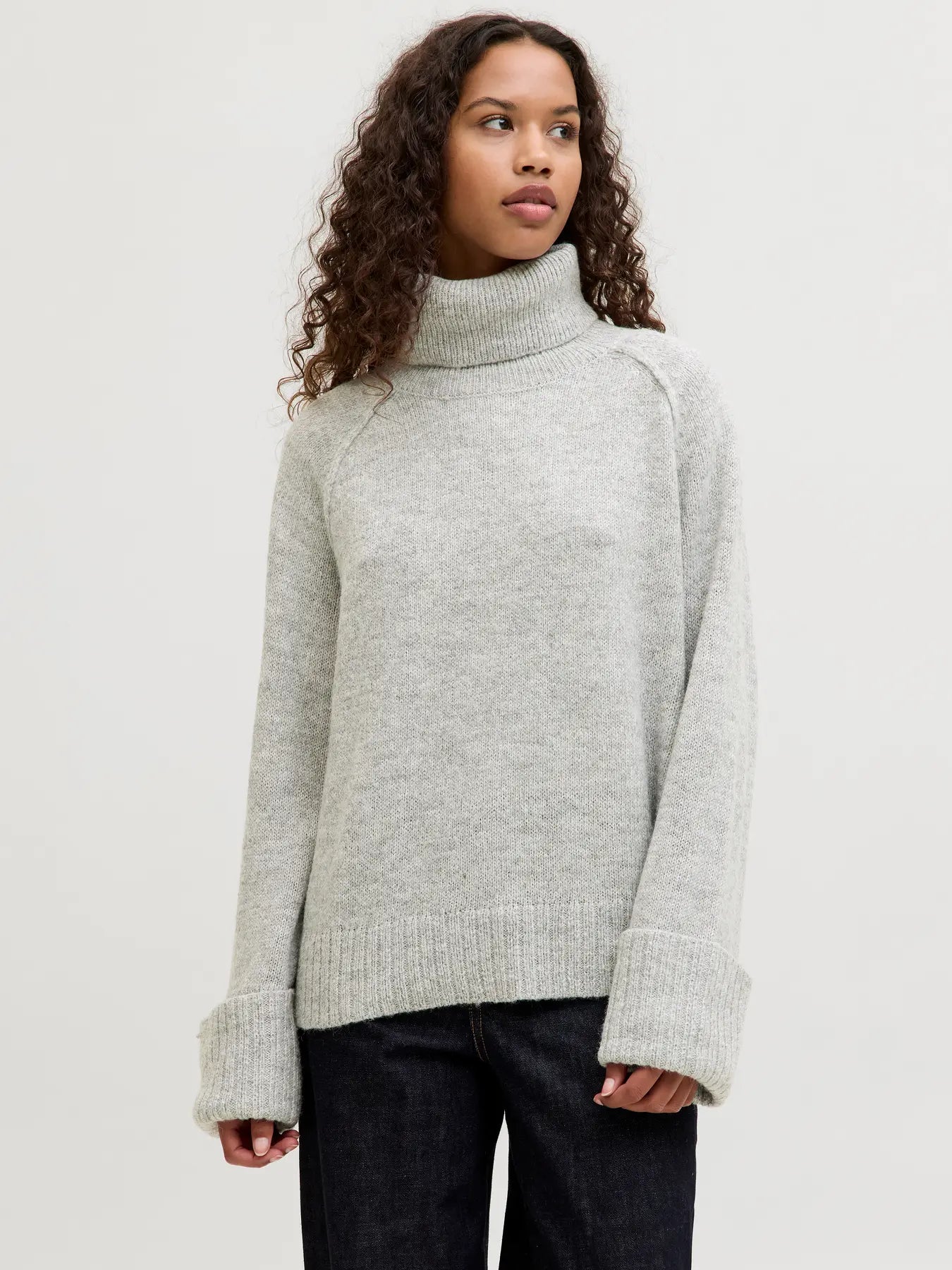 JJXX ELLINORA RAGLAN ROLLNECK SWEATER - LIGHT GREY
