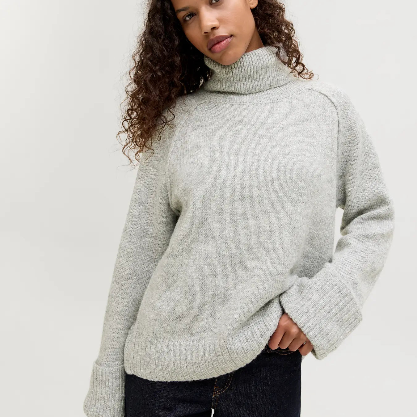 JJXX ELLINORA RAGLAN ROLLNECK SWEATER - LIGHT GREY