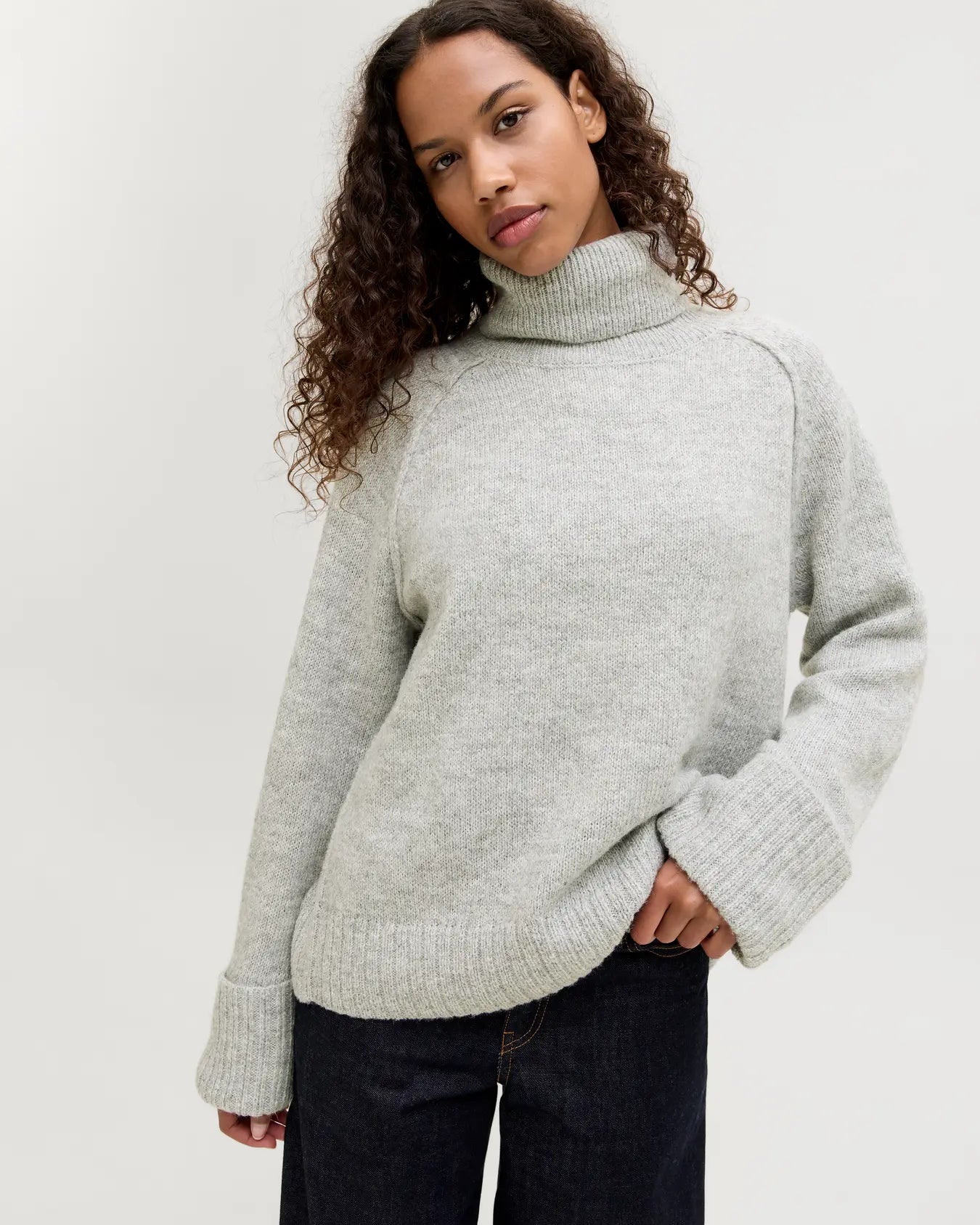 JJXX ELLINORA RAGLAN ROLLNECK SWEATER - LIGHT GREY