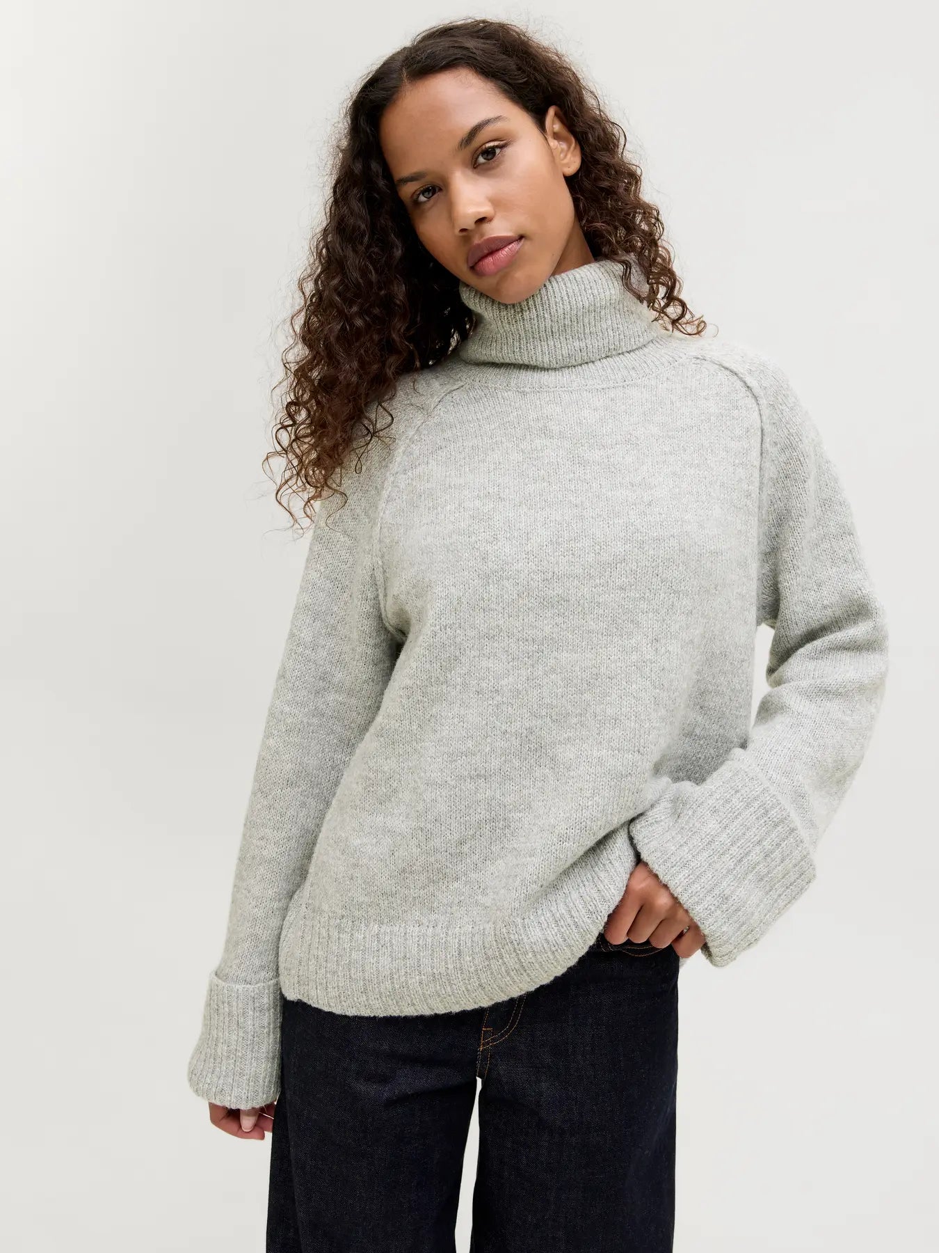 JJXX ELLINORA RAGLAN ROLLNECK SWEATER - LIGHT GREY