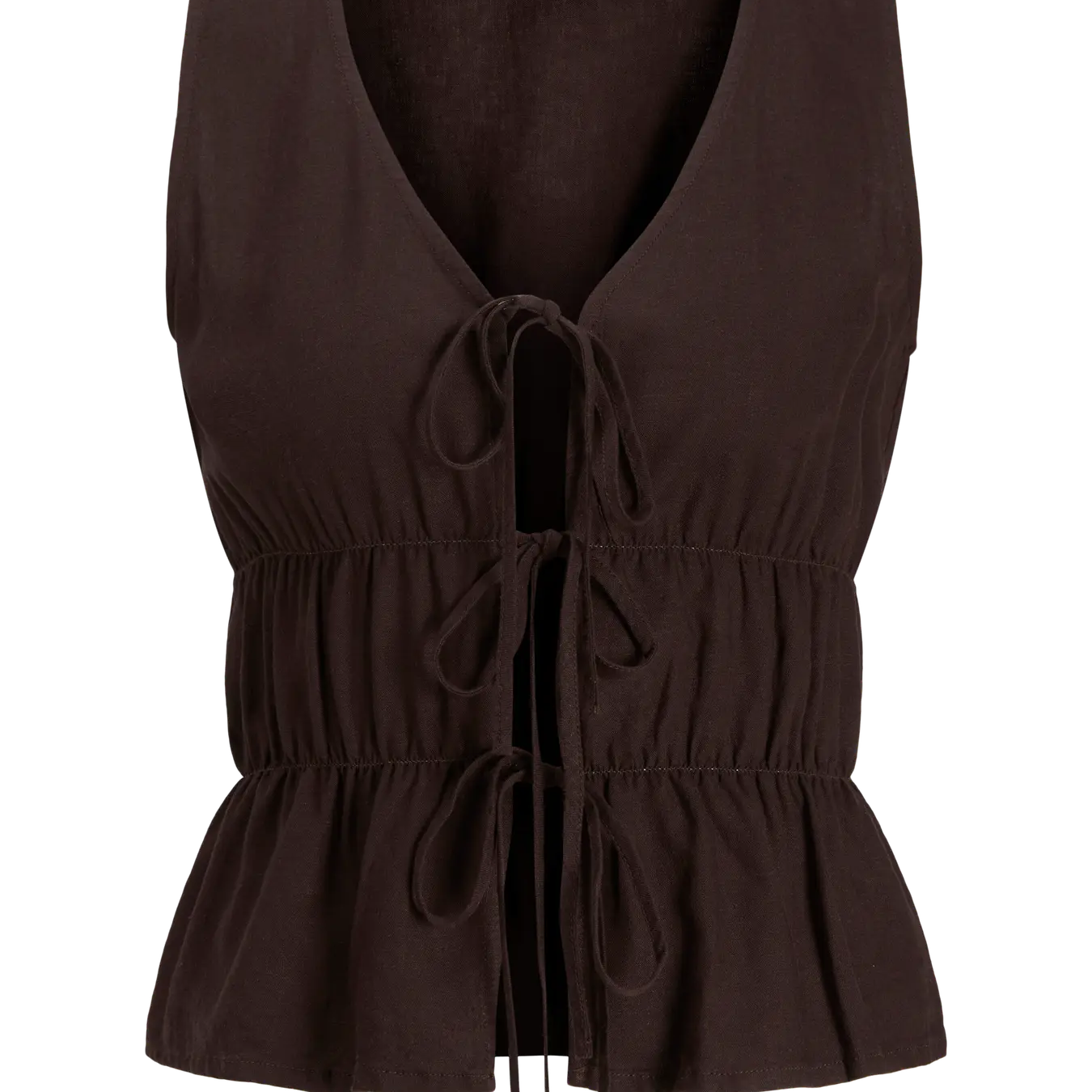 JJXX ALMIRA LINEN TIE TOP - SEAL BROWN
