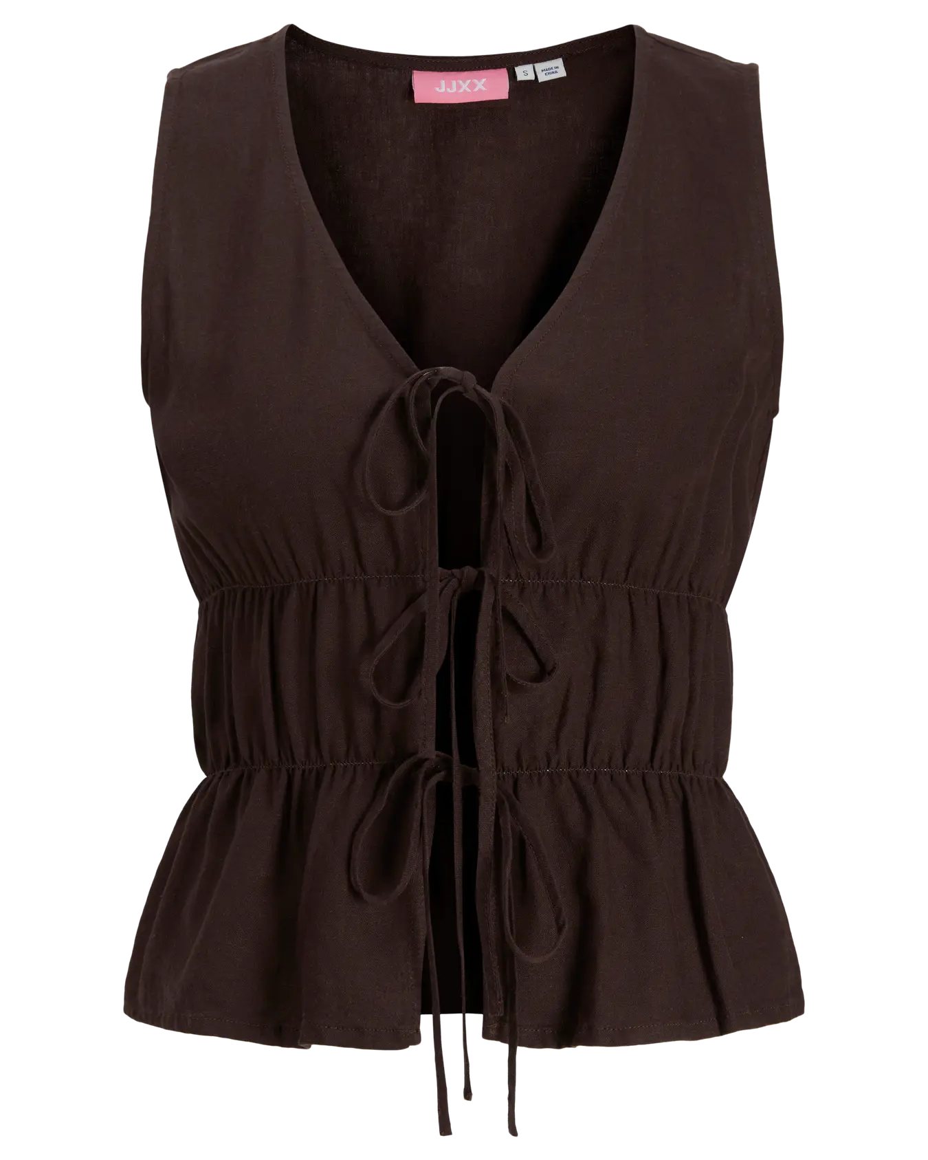 JJXX ALMIRA LINEN TIE TOP - SEAL BROWN