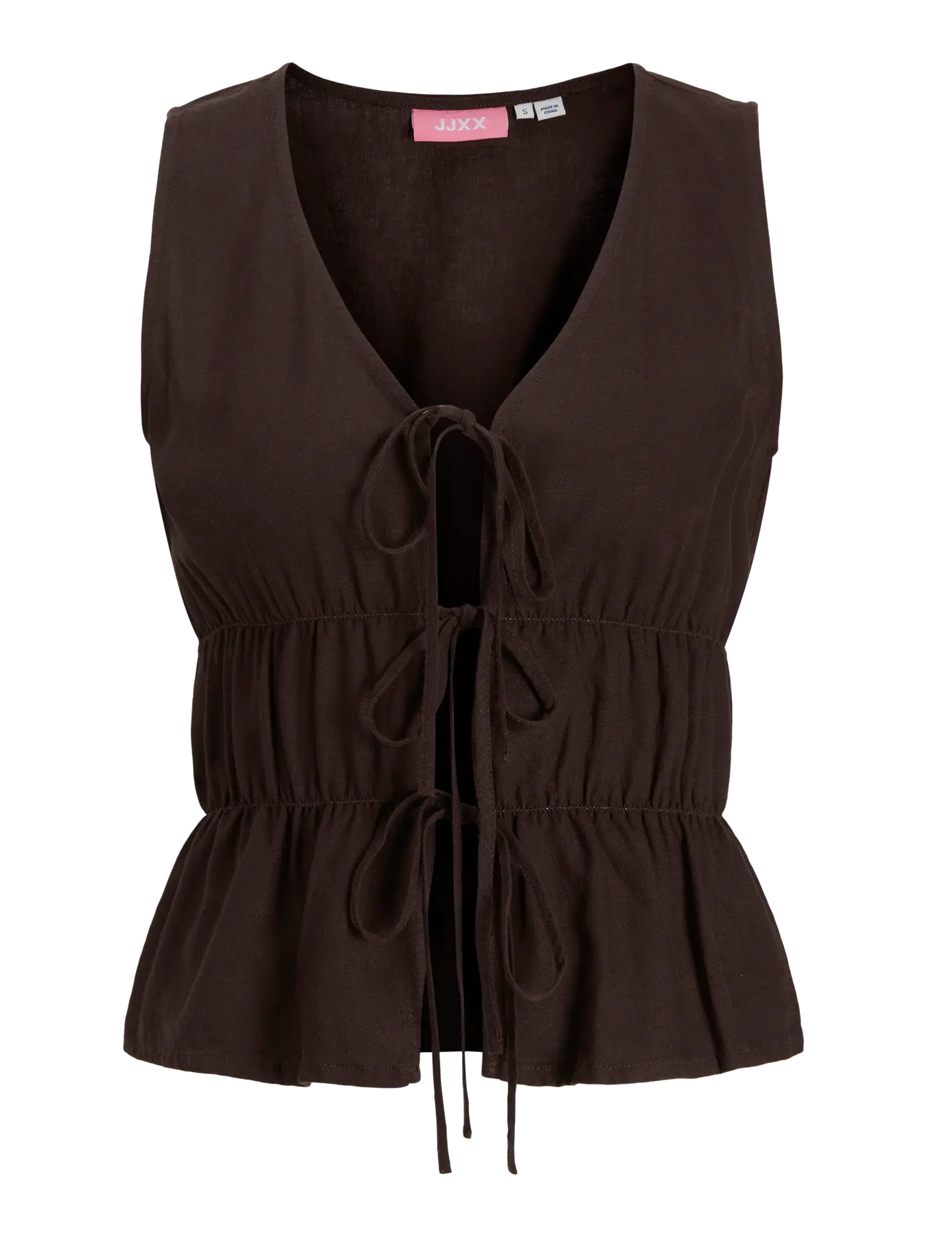 JJXX ALMIRA LINEN TIE TOP - SEAL BROWN