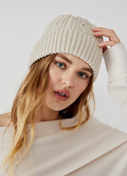 FREE PEOPLE STORMI CABLE KNIT BEANIE - WINTER SKY