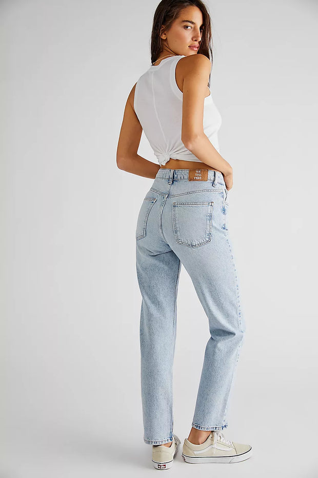 FREE PEOPLE PACIFICA STRAIGHT LEG JEANS - BLEACH ACID WASH