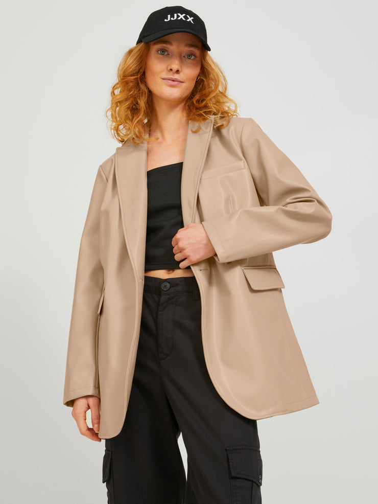 MARY LONG LEATHER BLAZER - INCENSE
